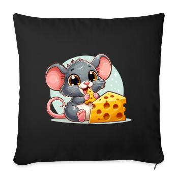 Cheese Mouse Delicious Cheese Makes Happy Gift - Sofa pillowcase 17,3'' x 17,3'' (45 x 45 cm) - black - Front