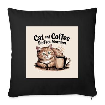 Le chat et le café sont une matinée parfaite - Housse de coussin décorative 45 x 45 cm - noir - Devant