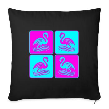 Flamant rose Vagues Pop Art - Housse de coussin décorative 45 x 45 cm - noir - Devant