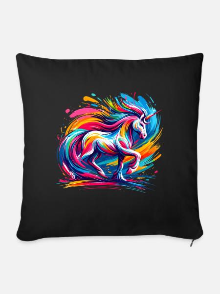 bunte Einhorn Kunst - Sofakissenbezug 45 x 45 cm - Schwarz