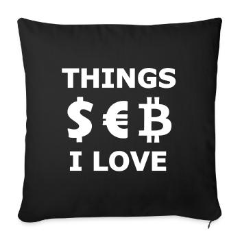 Dollar, Euro and Bitcoin - Sofa pillowcase 17,3'' x 17,3'' (45 x 45 cm) - black - Front