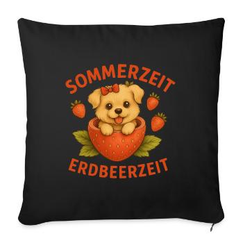 Niedlicher Erdbeer Welpe T-Shirt für Tierliebhaber - Sofakissenbezug 45 x 45 cm - Schwarz - Vorne