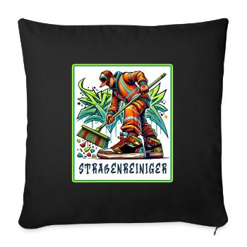 Street cleaner in graffiti style - Sofa pillowcase 17,3'' x 17,3'' (45 x 45 cm) - black - Front