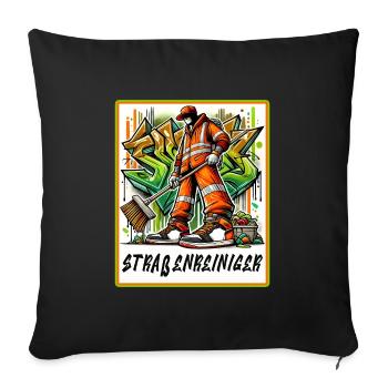 Street cleaner in graffiti style - Sofa pillowcase 17,3'' x 17,3'' (45 x 45 cm) - black - Front