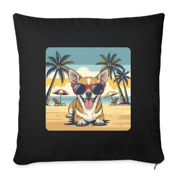 Chihuahua Beach Dog with Sunglasses - Sofa pillowcase 17,3'' x 17,3'' (45 x 45 cm) - black - Front