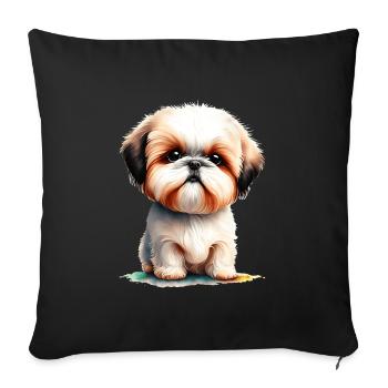 Adorable Shih Tzu Puppy Illustration - Sofa pillowcase 17,3'' x 17,3'' (45 x 45 cm) - black - Front