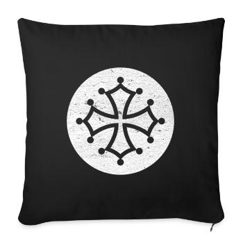 Cathar cross in white circle - Occitan symbol - Sofa pillowcase 17,3'' x 17,3'' (45 x 45 cm) - black - Front