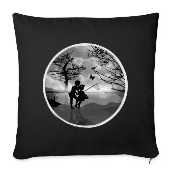 Attrape-papillons au bord du lac – d’une beauté nostalgique - Housse de coussin décorative 45 x 45 cm - noir - Devant