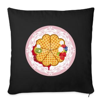 Golden waffles with fruit and cream motif - Sofa pillowcase 17,3'' x 17,3'' (45 x 45 cm) - black - Front