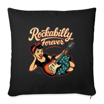 Rockabilly Forever Guitare Electrique Femme Cadeau Années 50 - Housse de coussin décorative 45 x 45 cm - noir - Devant