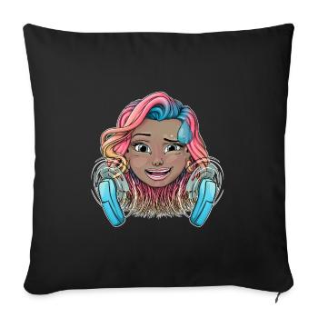 Colorful warm Girl with fan's - Sofa pillowcase 17,3'' x 17,3'' (45 x 45 cm) - black - Front
