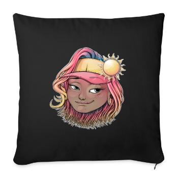 Illustration de fille boho ensoleillée - Housse de coussin décorative 45 x 45 cm - noir - Devant