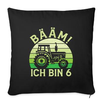Ich bin 6 Jahre Drei Junge 6. Geburtstag Traktor - Sofakissenbezug 45 x 45 cm - Schwarz - Vorne