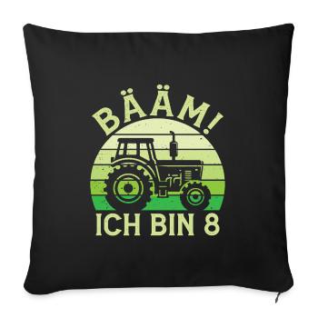Ich bin 8 Jahre Drei Junge 8. Geburtstag Traktor - Sofakissenbezug 45 x 45 cm - Schwarz - Vorne