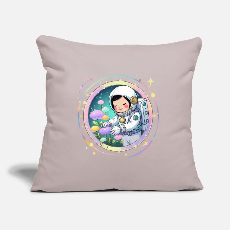 Fille astronaute avec des champignons - Conception spatiale mignonne Housse de coussin décorative 45 x 45 cm