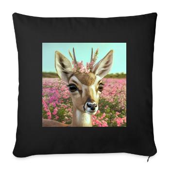 Deer with flower crown in spring meadow (AI-Art) - Sofa pillowcase 17,3'' x 17,3'' (45 x 45 cm) - black - Front