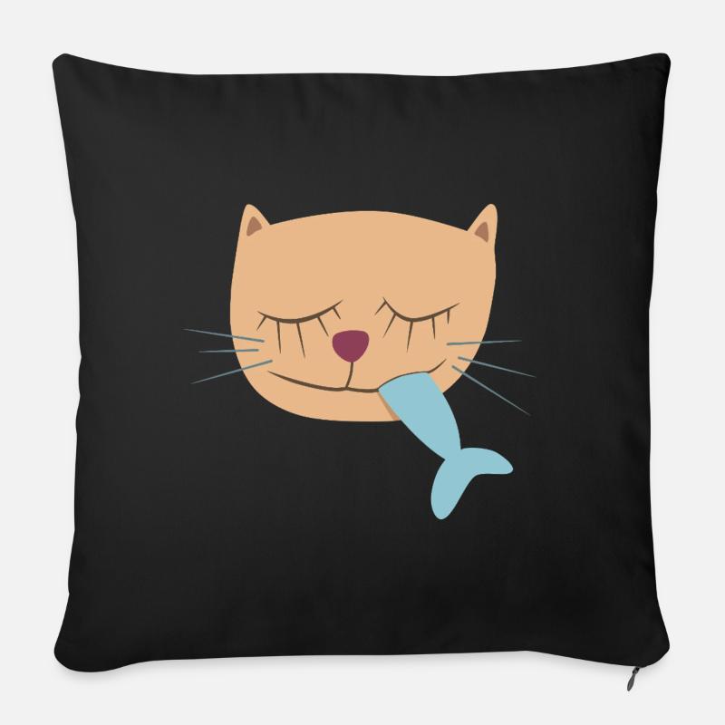 Hafen Katze Kopf Fisch maritim Kinder Deko Comic - Sofakissenbezug 45 x 45 cm - Schwarz