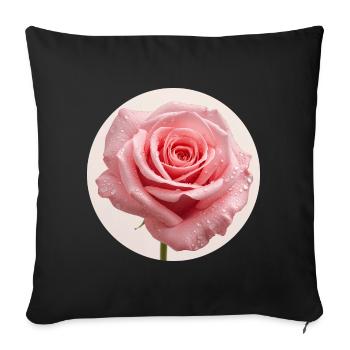 Fleur de rose délicate avec des gouttes d’eau - Housse de coussin décorative 45 x 45 cm - noir - Devant