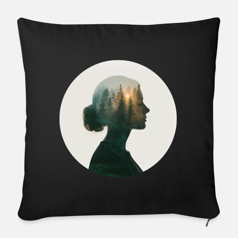 Waldträume in Frauenprofil - Sofakissenbezug 45 x 45 cm - Schwarz