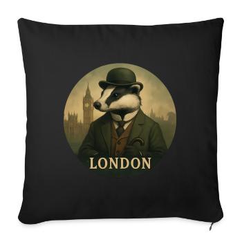 Gentleman Badger – London Souvenir Design - Sofa pillowcase 17,3'' x 17,3'' (45 x 45 cm) - black - Front