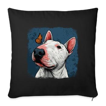 Cheerful bull terrier with butterfly - Sofa pillowcase 17,3'' x 17,3'' (45 x 45 cm) - black - Front