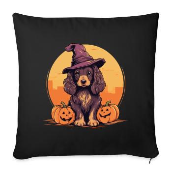 Halloween Witch Hat Pumpkin Dog Cocker Spaniel - Sofa pillowcase 17,3'' x 17,3'' (45 x 45 cm) - black - Front