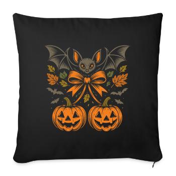 Halloween Fledermaus mit Kürbissen und Blättern - Sofakissenbezug 45 x 45 cm - Schwarz - Vorne