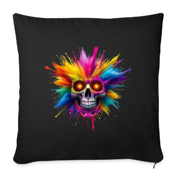Colorful skull with color explosion - Sofa pillowcase 17,3'' x 17,3'' (45 x 45 cm) - black - Front