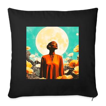 Portrait de Lune, femme et Fleurs Enchantées - Housse de coussin décorative 45 x 45 cm - noir - Devant