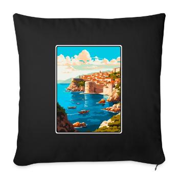 Dubrovnik Kroatien Vintage-Reiseplakat Stadtbild - Sofakissenbezug 45 x 45 cm - Schwarz - Vorne