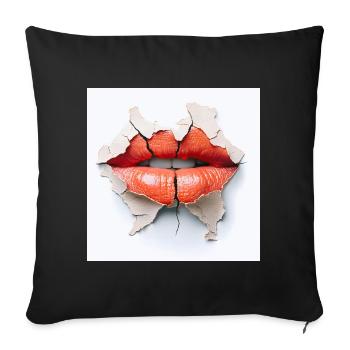 Bold lips on cracked wall - Sofa pillowcase 17,3'' x 17,3'' (45 x 45 cm) - black - Front