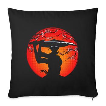 Fille Samouraï et fleurs de cerisier - Housse de coussin décorative 45 x 45 cm - noir - Devant