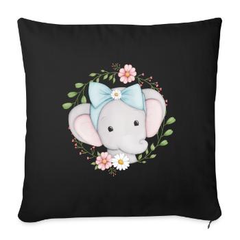 little cute elephant in a flower wreath - Sofa pillowcase 17,3'' x 17,3'' (45 x 45 cm) - black - Front