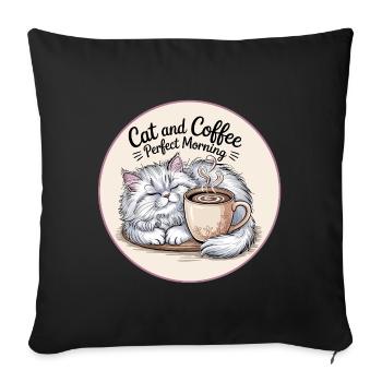 Tasse de café et de chats du matin - Housse de coussin décorative 45 x 45 cm - noir - Devant