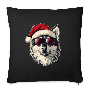 Chien husky avec chapeau de Père Noël - Housse de coussin décorative 45 x 45 cm - noir - Devant