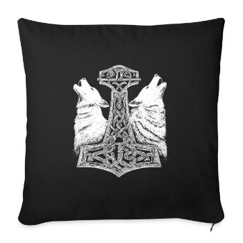 Nordisch Wolf Thor Hammer Wikinger  - Sofakissenbezug 45 x 45 cm - Schwarz - Vorne