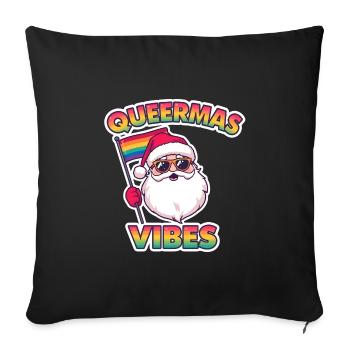 Queermas Vibes – Santa mit Regenbogenflagge - Sofakissenbezug 45 x 45 cm - Schwarz - Vorne