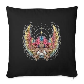 Serene Winged Dreamer Illustration - Sofa pillowcase 17,3'' x 17,3'' (45 x 45 cm) - black - Front