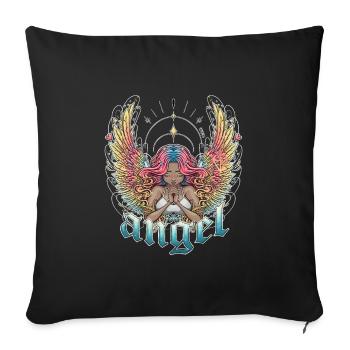 Celestial Angel with Multicoloured Wings - Sofa pillowcase 17,3'' x 17,3'' (45 x 45 cm) - black - Front