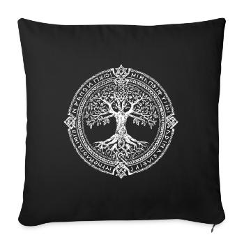 Arbre de Vie Symbole Runes Vikings - Housse de coussin décorative 45 x 45 cm - noir - Devant