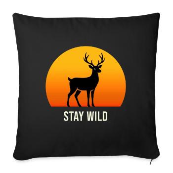 Cerf au coucher du soleil – Stay Wild - Housse de coussin décorative 45 x 45 cm - noir - Devant