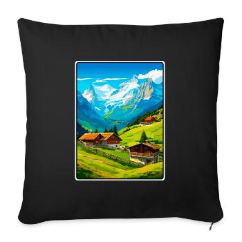 Alpine Mountain Village Scene - Sofa pillowcase 17,3'' x 17,3'' (45 x 45 cm) - black - Front