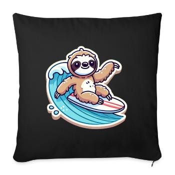 Niedlicher Faultier-Wellen Surfer - Sofakissenbezug 45 x 45 cm - Schwarz - Vorne
