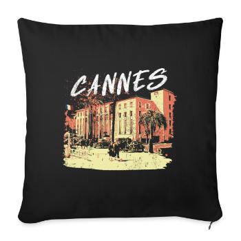 ancien palais des festivals de Cannes avec palmier - Housse de coussin décorative 45 x 45 cm - noir - Devant