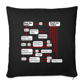 Aide à la décision pour l’achat d’un tricycle, satire de l’organigramme - Housse de coussin décorative 45 x 45 cm - noir - Devant