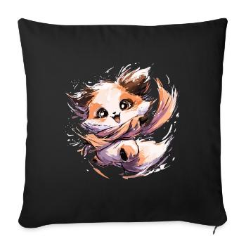 Fuchs mit Schal | Tanzender Fuchs - Sofakissenbezug 45 x 45 cm - Schwarz - Vorne