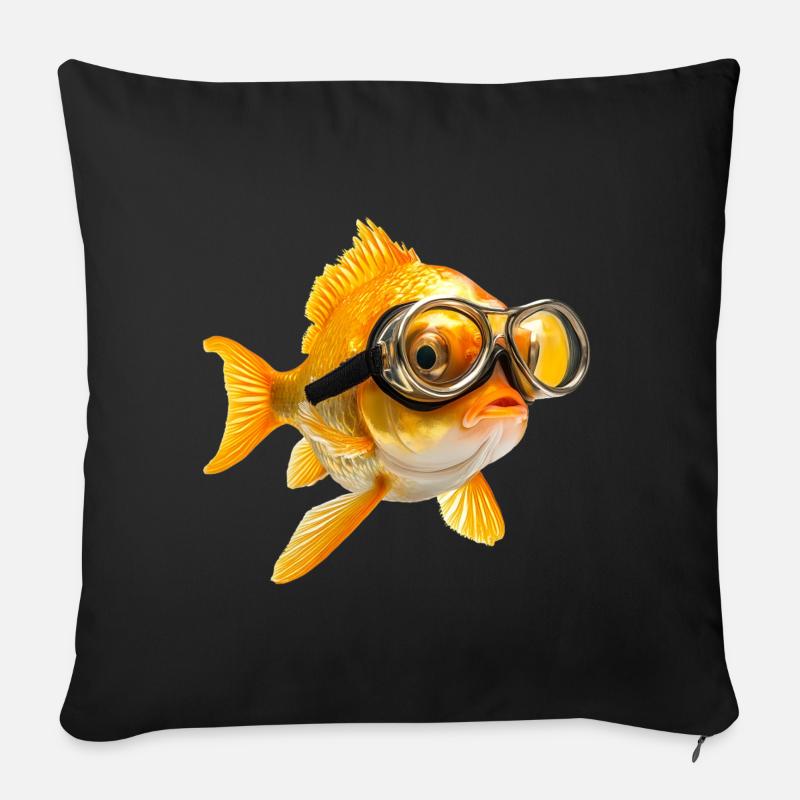 Goldfisch mit Taucherbrille - Sofakissenbezug 45 x 45 cm - Schwarz
