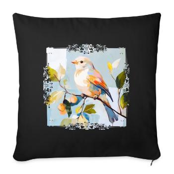Bunter Vogel im Aquarellstil - Sofakissenbezug 45 x 45 cm - Schwarz - Vorne
