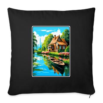 Giethoorn Riverside Cottage in Summer Bloom - Sofa pillowcase 17,3'' x 17,3'' (45 x 45 cm) - black - Front