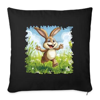 Cheerful bunny in spring meadow - Sofa pillowcase 17,3'' x 17,3'' (45 x 45 cm) - black - Front